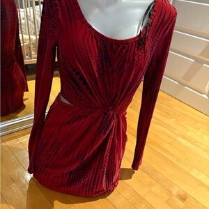 Elegant Red velvet cut out Women's Dress